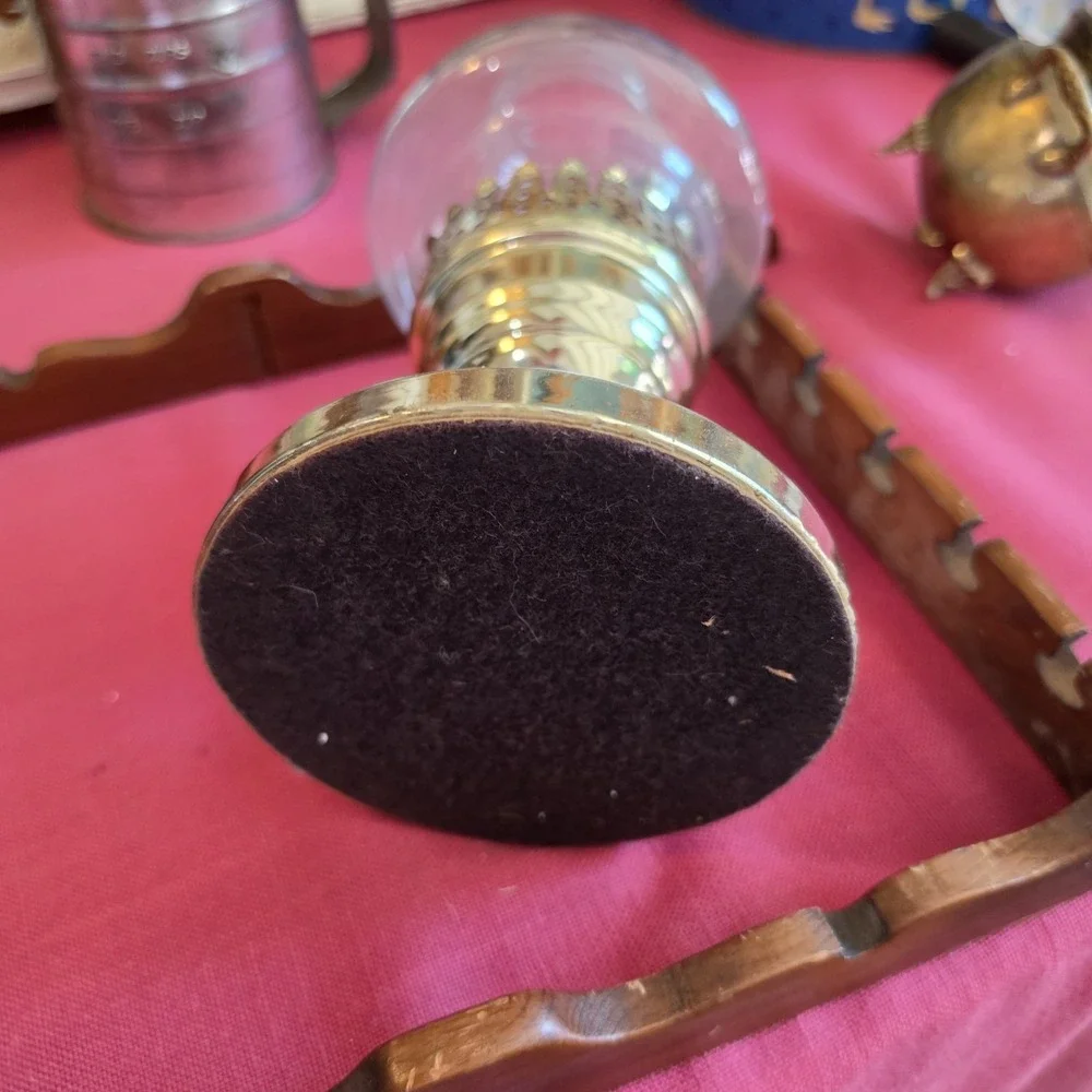Hurricane Lamp Candle Holder Ceramic on Metal Base Glass Globe 13